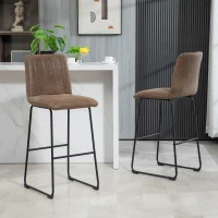 HOMCOM Set de 2 Scaune de Bar, Scaune Moderne pentru Bar de Mic Dejun, Tapitate cu Piele Ecologică, cu Spătar și Picioare de Oțel, 44x50x109 cm, Maro(m-2)