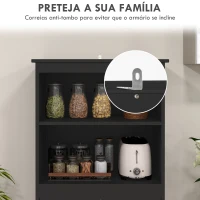 HOMCOM Armário de Cozinha com 2 Portas de Vidro Temperado 2 Prateleiras Abertas e Armário com Prateleira Ajustável 60x30x162 cm Preto(m-7)