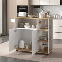 Carrello da cucina moderno e minimalista con mobile da cucina per microonde e ruote piroettanti a 360°, 105x38x89,5 cm, Bianco(m-5)