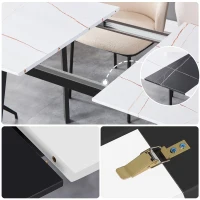 Tavolo Consolle Allungabile da Pranzo in Marmo con Struttura in Acciaio, Ideale per Cene Familiari e Intrattenimento, 110/140x75x76 cm, Nero Bianco(m-7)