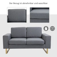 HOMCOM 2-zitsbank stoffen bank hoekbank gestoffeerde bank zitmeubelen kussens armsteun hout metaal lichtgrijs 160 x 82 x 78 cm(m-7)