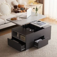 Lift-Top Coffee Table with Storage, 3 Drawers and Adjustable Height, 100x51x47 cm, Gray(m-1)