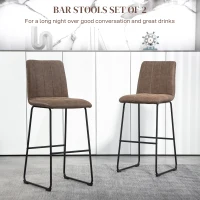 HOMCOM Set de 2 Scaune de Bar, Scaune Moderne pentru Bar de Mic Dejun, Tapitate cu Piele Ecologică, cu Spătar și Picioare de Oțel, 44x50x109 cm, Maro(m-4)