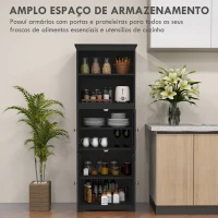 HOMCOM Armário de Cozinha com 2 Portas de Vidro Temperado 2 Prateleiras Abertas e Armário com Prateleira Ajustável 60x30x162 cm Preto(m-4)