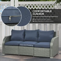 Outsunny Six-piece Outdoor Rattan Dining Set, with Reclining Armchairs - Blue(m-7)