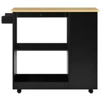 Chariot de Rangement Cuisine Multifonctionnel avec Étagères Ouvertes, Porte-Serviettes en Bois et 4 Roues Silencieuses, avec Frein, Noir(m-8)