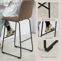 HOMCOM Set de 2 Scaune de Bar, Scaune Moderne pentru Bar de Mic Dejun, Tapitate cu Piele Ecologică, cu Spătar și Picioare de Oțel, 44x50x109 cm, Maro(m-6)
