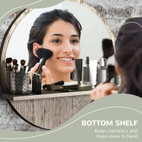 kleankin 45cm Round Home Mirror, with Shelf - Grey Wood-Effect(m-4)