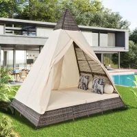 Ensemble de Salon de Jardin en Rotin avec Tente, Convient pour 2-4 Personnes, Inclut des Coussins de Siège Lavables avec Fermeture Éclair, Beige(m-1)