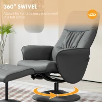 HOMCOM Swivel Recliner Chair with Footstool, PU Leather Armchair and Ottoman with High Back and Round Base for Living Room, Grey(m-5)