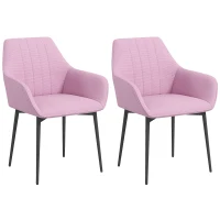 HOMCOM Conjunto de 2 Cadeiras de Sala de Jantar Estofadas em Linho com Encosto e Pés de Metal 59,5x56,5x81 cm Rosa(m-10)