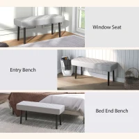 HOMCOM Bancă pentru Pat din Piele Ecologică, Bancă Capitonată cu Picioare din Oțel, 100x35x45 cm, Gri(m-4)