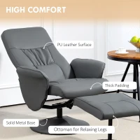 HOMCOM Swivel Recliner Chair with Footstool, PU Leather Armchair and Ottoman with High Back and Round Base for Living Room, Grey(m-6)