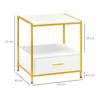HOMCOM Set di 2 Comodini Moderni con Cassetto e Ripiano Aperto, 50x40x55cm, Bianco e Oro(m-3)