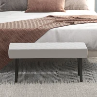 HOMCOM Bancă pentru Pat din Piele Ecologică, Bancă Capitonată cu Picioare din Oțel, 100x35x45 cm, Gri(m-9)