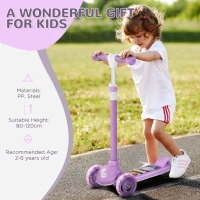 AIYAPLAY Kids 3 Wheel Scooter for 2-6 Years Old w/ Adjustable Height, LED Light, TPE Handlebar, Purple(m-7)