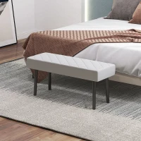 HOMCOM Bancă pentru Pat din Piele Ecologică, Bancă Capitonată cu Picioare din Oțel, 100x35x45 cm, Gri(m-2)