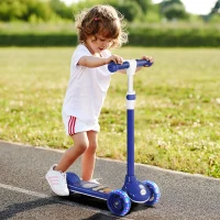AIYAPLAY Kids 3 Wheel Scooter for 2-6 Years Old w/ Adjustable Height, LED Light, TPE Handlebar, Blue(m-2)