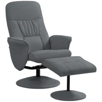 HOMCOM Swivel Recliner Chair with Footstool, PU Leather Armchair and Ottoman with High Back and Round Base for Living Room, Grey(m-11)