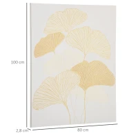 HOMCOM Tableau sur toile feuilles ginkgo doré - décoration murale - dim. 100L x 80l cm(m-3)