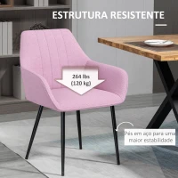 HOMCOM Conjunto de 2 Cadeiras de Sala de Jantar Estofadas em Linho com Encosto e Pés de Metal 59,5x56,5x81 cm Rosa(m-6)