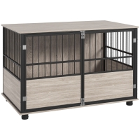 PawHut Hundebox, robust & stilvoll, 100x60x68cm, Walnussholz-Finish & Schwarz