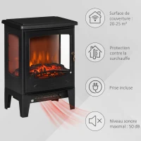 HOMCOM Cheminée électrique poêle Style néo-rétro 900-1800 W Simulation Flammes LED luminosité réglable Acier ABS Noir(m-6)