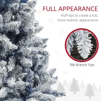 HOMCOM 6ft Flocked Artificial Christmas Tree with 700 Snow Frosted Tips, Metal Stand, Snowy Hinged Xmas Tree, Blue(m-5)