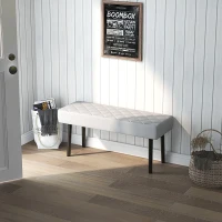 HOMCOM Bancă pentru Pat din Piele Ecologică, Bancă Capitonată cu Picioare din Oțel, 100x35x45 cm, Gri(m-7)