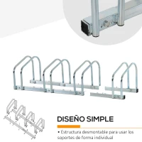 HOMCOM Estacionamento para 4 Bicicletas Suporte de Aço para Estacionar Bicicletas no Chão para Interior e Exterior 110x33x27 cm Prata(m-9)