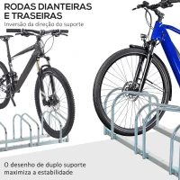 HOMCOM Estacionamento para 4 Bicicletas Suporte de Aço para Estacionar Bicicletas no Chão para Interior e Exterior 110x33x27 cm Prata(m-6)