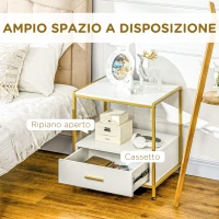 HOMCOM Set di 2 Comodini Moderni con Cassetto e Ripiano Aperto, 50x40x55cm, Bianco e Oro(m-5)