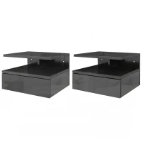 HOMCOM Set de 2 Noptiere Moderne Suspendate pentru Dormitor cu Sertar și Raft, 35x32x22,5 cm, Negru Lucios(m-10)
