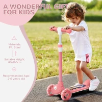 AIYAPLAY Kids 3 Wheel Scooter for 2-6 Years Old w/ Adjustable Height, LED Light, TPE Handlebar, Pink(m-7)