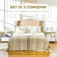 HOMCOM Set di 2 Comodini Moderni con Cassetto e Ripiano Aperto, 50x40x55cm, Bianco e Oro(m-4)