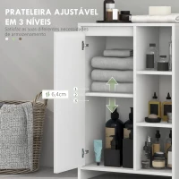 HOMCOM Móvel Auxiliar de Casa de Banho Armário Casa de Banho com Prateleiras Abertas Porta e Prateleira Ajustável 53x30x80 cm Branco(m-5)