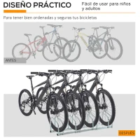HOMCOM Estacionamento para 4 Bicicletas Suporte de Aço para Estacionar Bicicletas no Chão para Interior e Exterior 110x33x27 cm Prata(m-7)