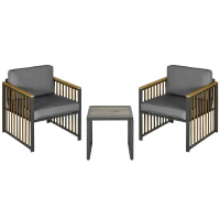 Outsunny Set de Mobilier de Grădină din 3 Piese, Set de 2 Canapele cu Perne Groase și Măsuță de Cafea, 66x68x68 cm, Gri(m-1)