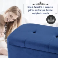 HOMCOM Banc de rangement, bout de lit, coffre de rangement, repose-pieds en velours côtelé avec couvercle, pour salon, chambre, entrée, 117 x 44 x 50 cm, bleu(m-7)