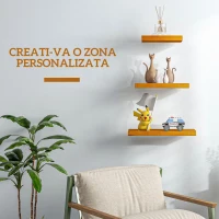 HOMCOM Set de 3 Rafturi de Perete din Lemn de Pin pentru Sufragerie, Dormitor si Studiou, 30/40/50x18x3.6cm, Maro(m-8)
