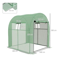 Outsunny Seră Tip Tunel din Polietilenă Cu Uși și Ferestre din Plasă, Cort cu Capac din PE și Cadru de Oțel, Verde 1,8x1,8x2 m(m-3)
