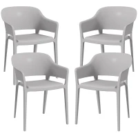 Outsunny Set 4 Scaune Gradina PP Exterior – Spatar inalt & Cotiera, Stivuibile(m-10)