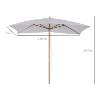 Outsunny Umbrela de Gradina 2x3 m, Umbrela Parasolar Impermeabila din Lemn Lacuit cu Copertina Detasabila, Alb(m-3)