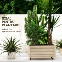 Outsunny Jardinieră de Gradină cu Orificiu de Drenaj și Căptușeală, Jardinieră din Lemn de Brad cu Roți, 89x48x47 cm, Lemn Natural(m-4)