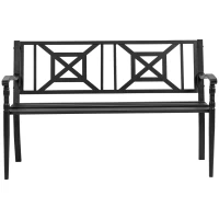 Outsunny Banca pentru Exterior din Otel, Banca 2 Locuri cu Spatar Inalt si Cotiere, 128x62.5x81.5 cm, Negru(m-7)