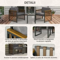 Outsunny Set de Mobilier de Grădină din 3 Piese, Set de 2 Canapele cu Perne Groase și Măsuță de Cafea, 66x68x68 cm, Gri(m-7)