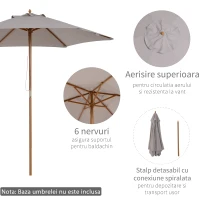 Outsunny Umbrela de Gradina 2.5x2.3m, Umbrela Parasolar cu a 6 Nervuri din Lemn si Poliester, Alb Crem(m-4)