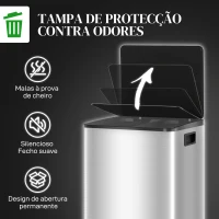 HOMCOM Balde de Lixo de Cozinha com 2 Compartimentos 2x20L Pedal Fechamento Suave e Cubo Amovível  Prata(m-6)