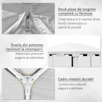 Outsunny Foisor 4x3 m cu Plasa de Tantari si 2 Intrari, Foisor de Gradina din Metal si PE, Alb si Negru(m-5)