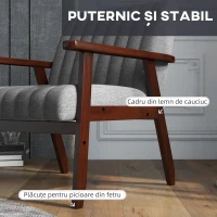 HOMCOM Fotoliu Tip Scaun din Material, Fotoliu Capitonat pentru Dormitor, Sufragerie, cu Picioare din Lemn, 64x74,5x75,5 cm, Gri(m-6)